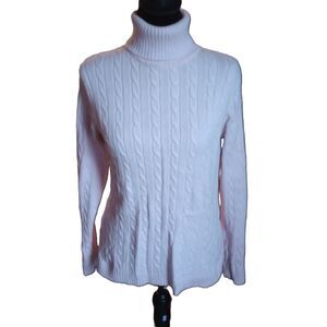 Eddie Bauer Women's Size M Tall Soft Pink Turtle Neck Cable Knit Sweater